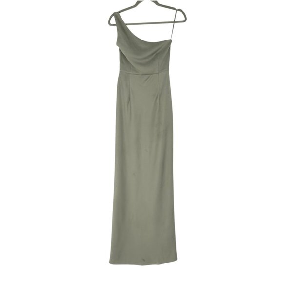NWT BHLDN Dylan One Shoulder Satin Charmeuse Bridesmaid Dress in Moss - Picture 3 of 11